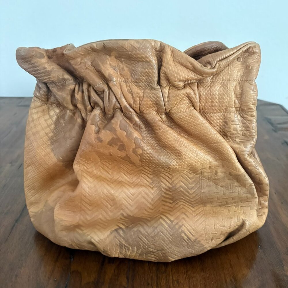 Carlos Falchi Tan Genuine Leather and Snake Skin Bag